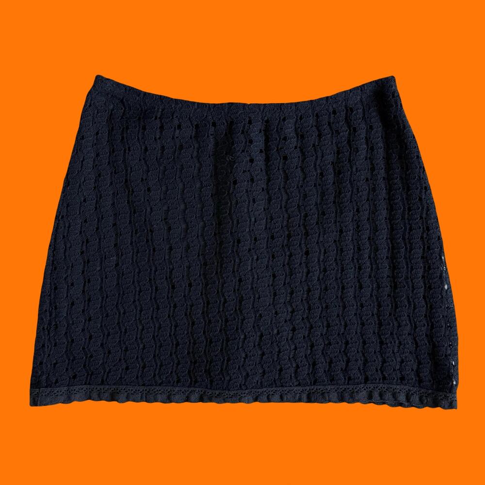 00's vintage black crochet knit boho downtown girl y2k mini skirt MEDIUM - Picture 1 of 8